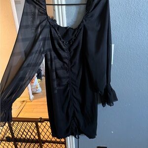 Elegant Black Sheer Sleeve Dress